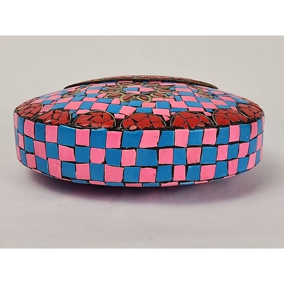 Ramla Mosaic Handmade Bag Pink Blue with Detachable Chain Strap Selling Sunset - Picture 8 of 16